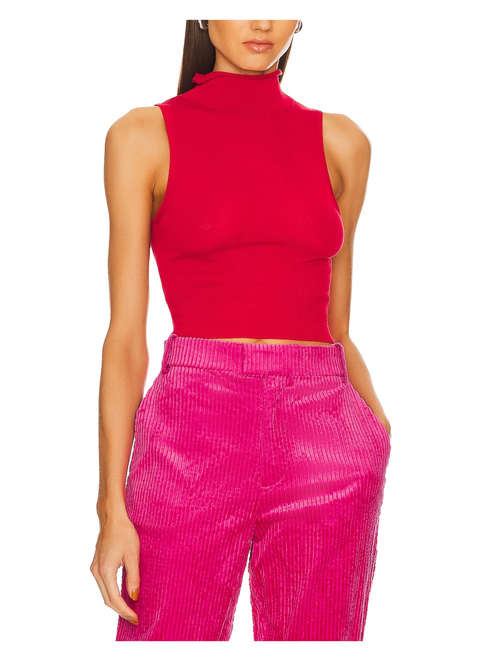L'Academie Sheer Bright Red Eldon Turtleneck Top Size M